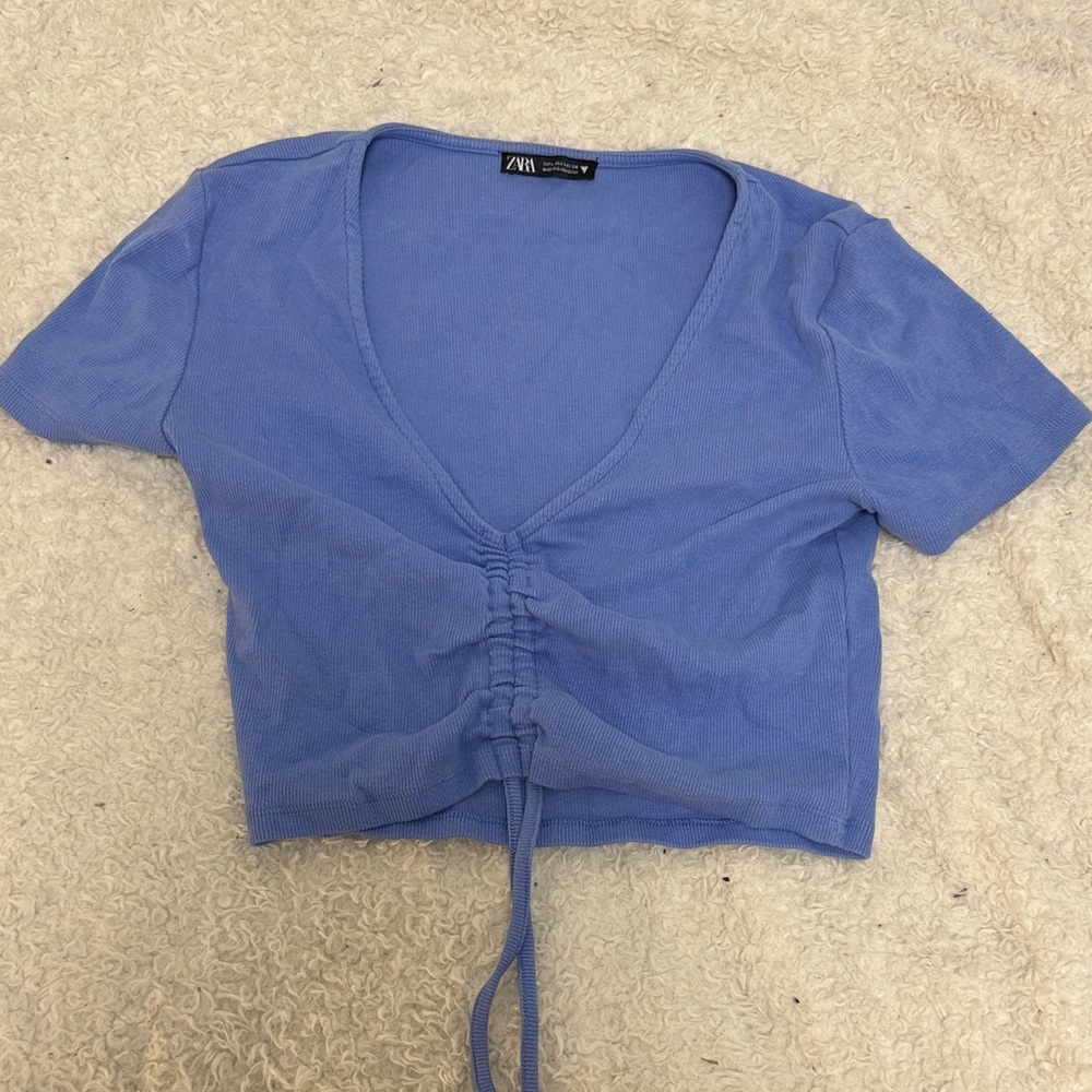 Zara Women's Blue Gathered Blouse